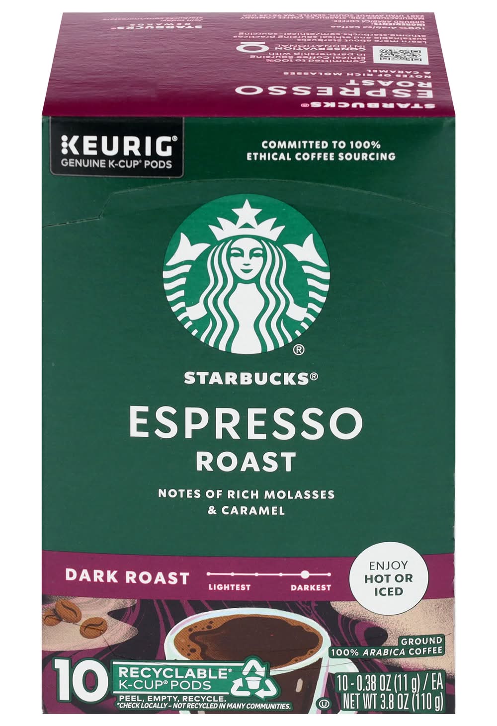 Starbucks Espresso Dark Roast Ground 100% Arabica Coffee K-Cup Pods (3.8 oz, 10 ct)
