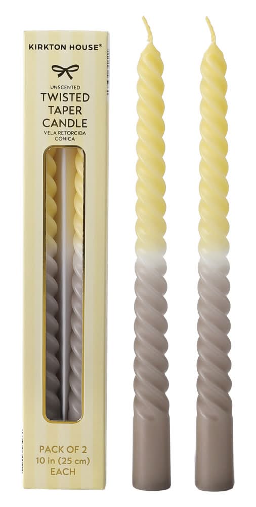 KIRKTON HOUSE Unscented Twisted Taper Candles, 10 in, Yellow/Grey (2.5 oz, 2 ct)
