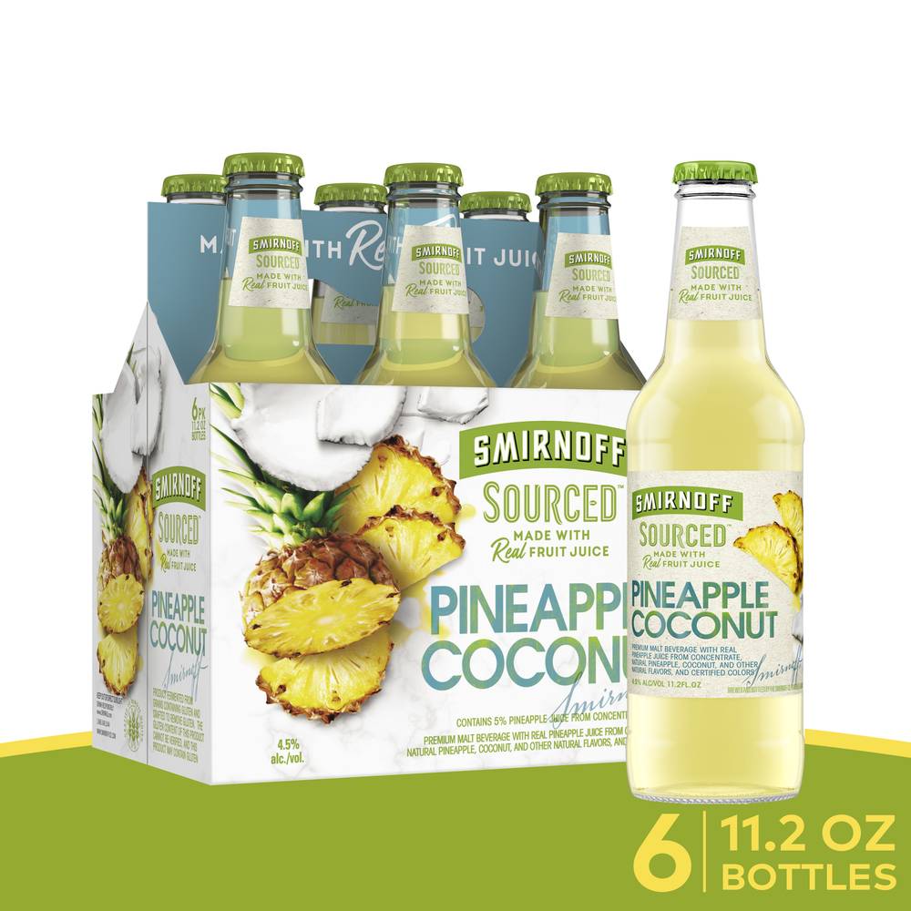 Smirnoff Sourced Real Fruit Malt Drink, Pineapple Coconut (6 x 11.2 oz)