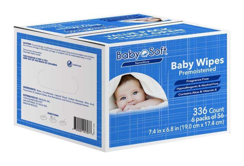 Baby Soft Premoistened Sensitive Baby Wipes, 7.4x6.8 in (6 ct)