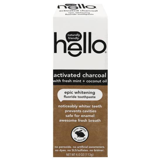 Hello Activated Charcoal With Fresh Mint + Coconut Oil Epic Whitening Fluoride Toothpaste
