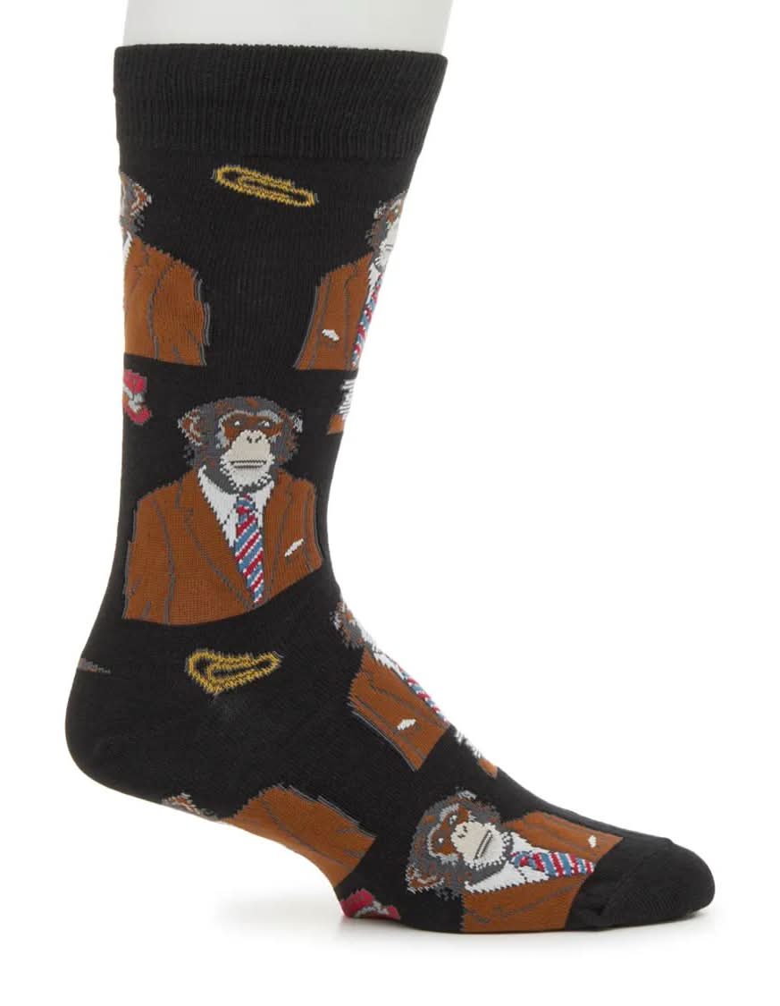 Socksmith Monkey Business Men's Crew Socks (Black One Size)