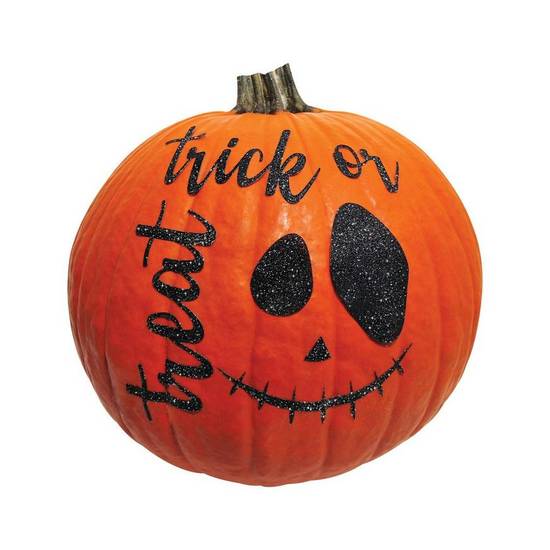 Black Glitter Trick-or-Treat Halloween Pumpkin Sticker, 2pc