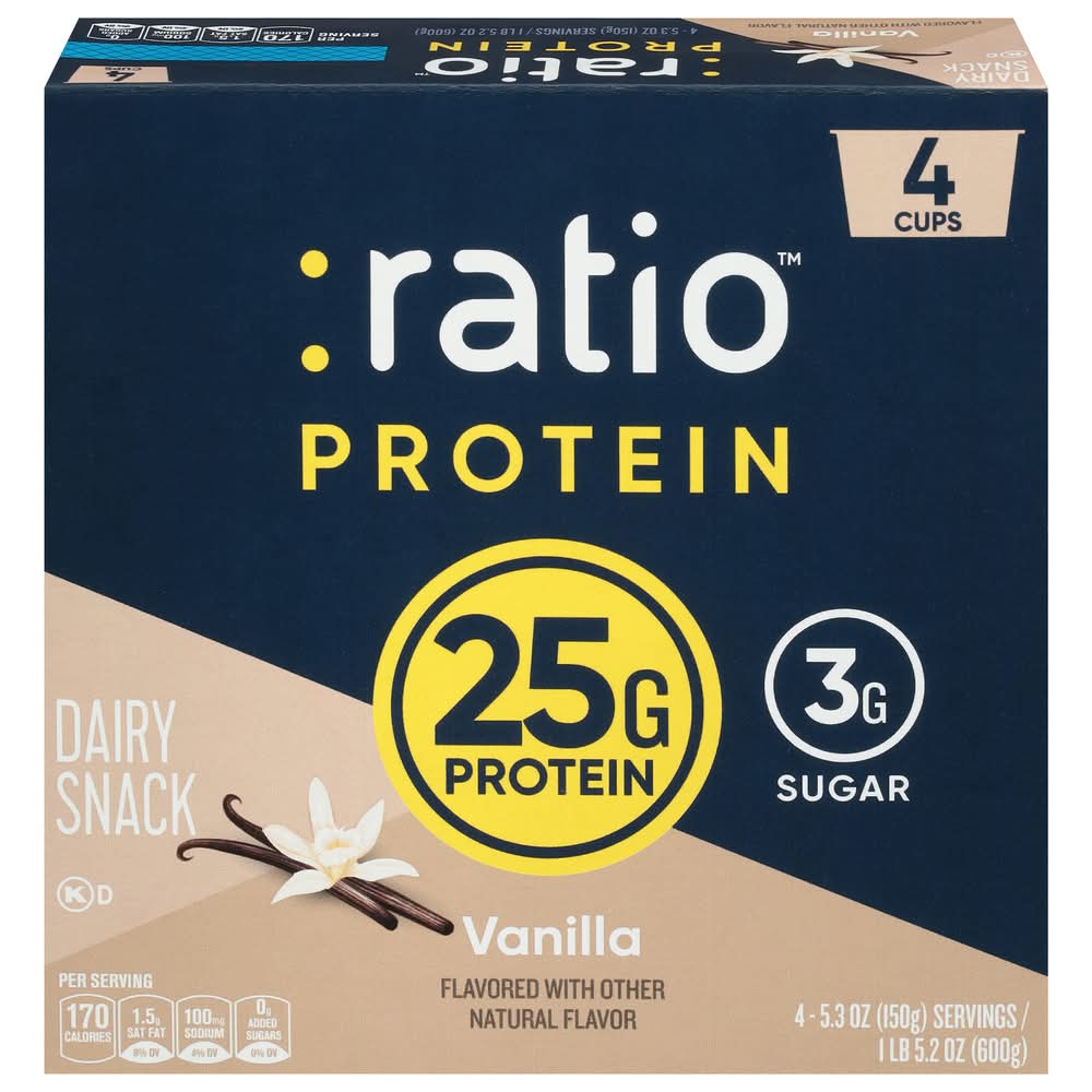 :ratio Protein Greek Yogurt, Vanilla (5.3 oz, 4 ct)