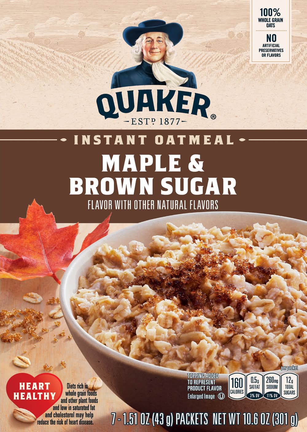 Quaker Instant Oatmeal, Maple & Brown Sugar (1.51 oz, 7 ct)