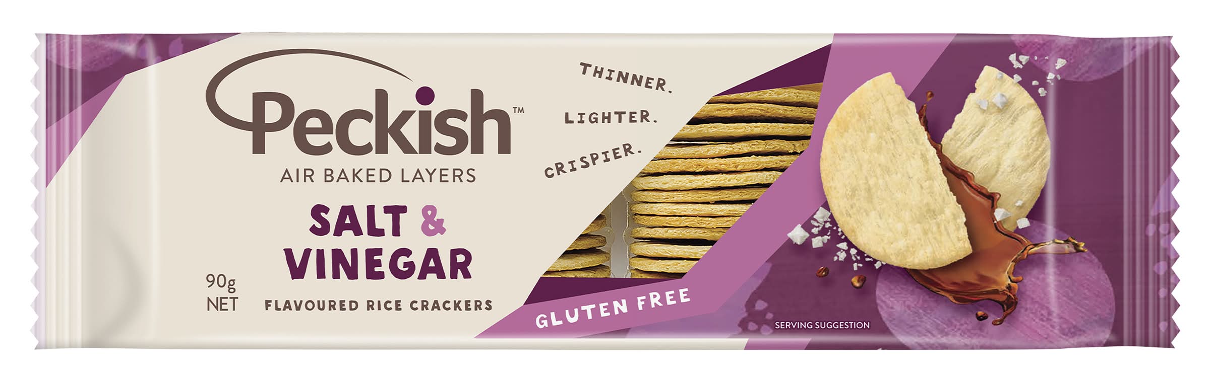 Peckish Air Baked Layers Rice Crackers, Salt-Vinegar (90g)
