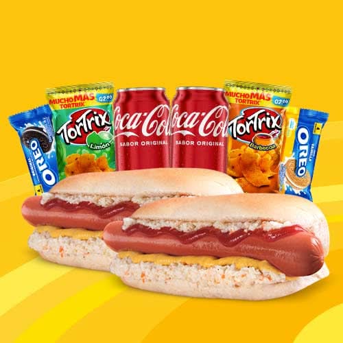 Combo 2 Hot Dog Monster + 2 Coca Cola Lata 16 oz + 2 Tortrix 21g + 2 Oreo 36g