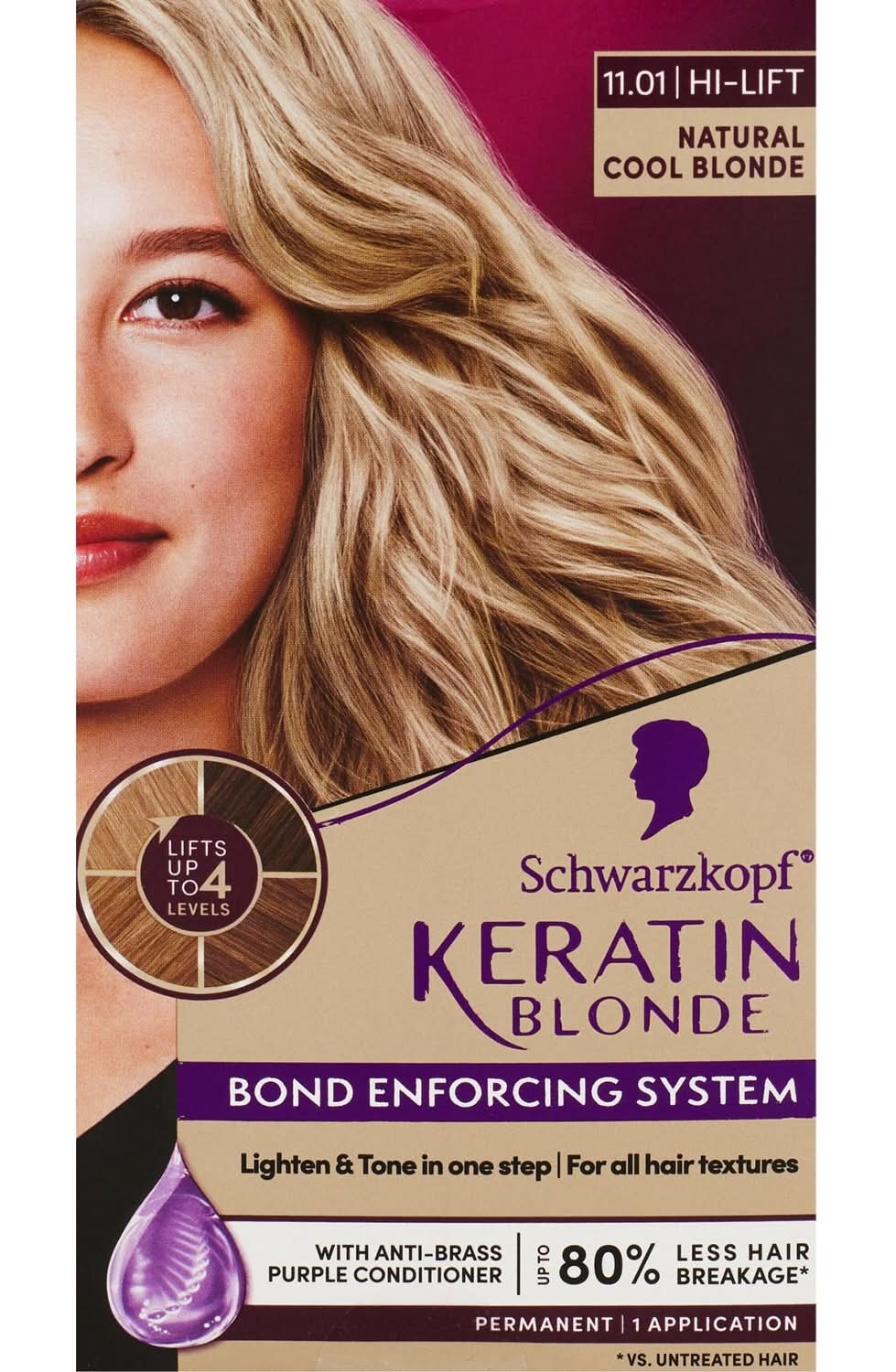 Schwarzkopf Keratin Hi Lift Hair Color, Women, Natural Cool Blonde 11.01