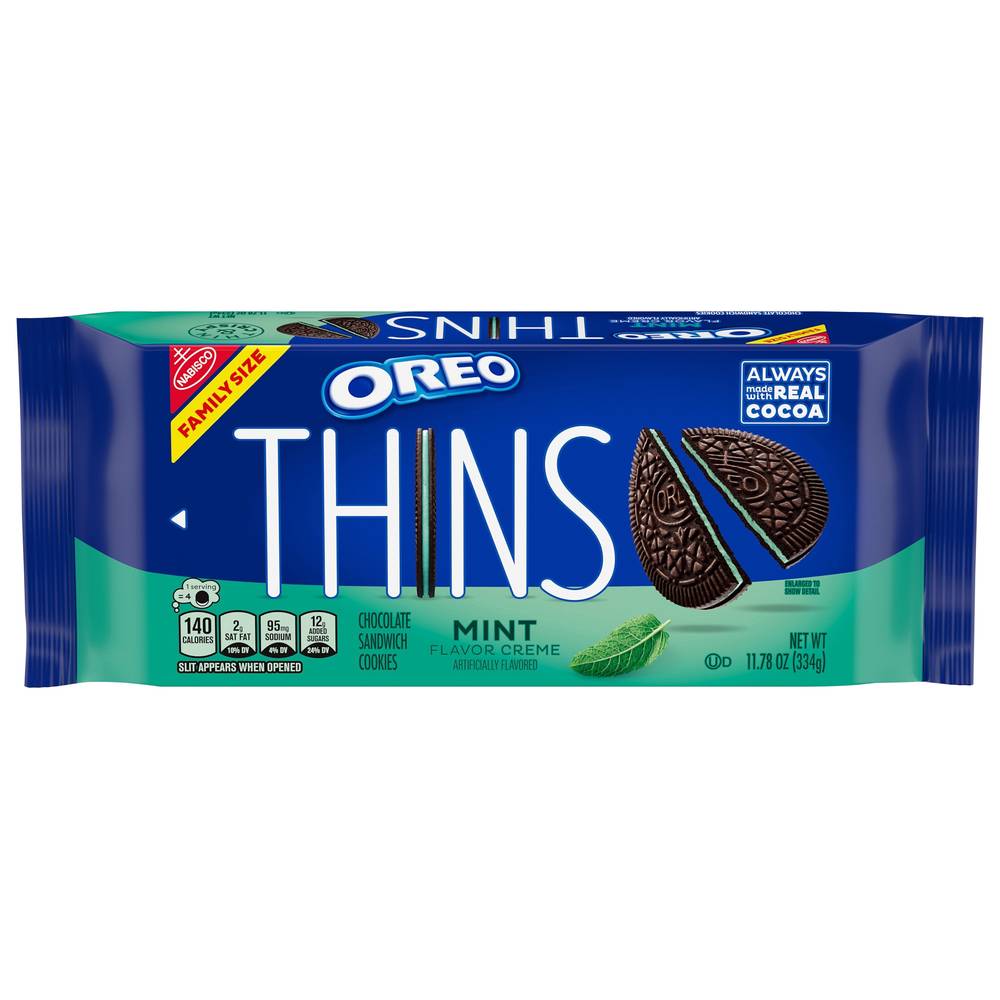 Oreo Thins Creme Chocolate Sandwich Cookies, Mint (11.78 oz)