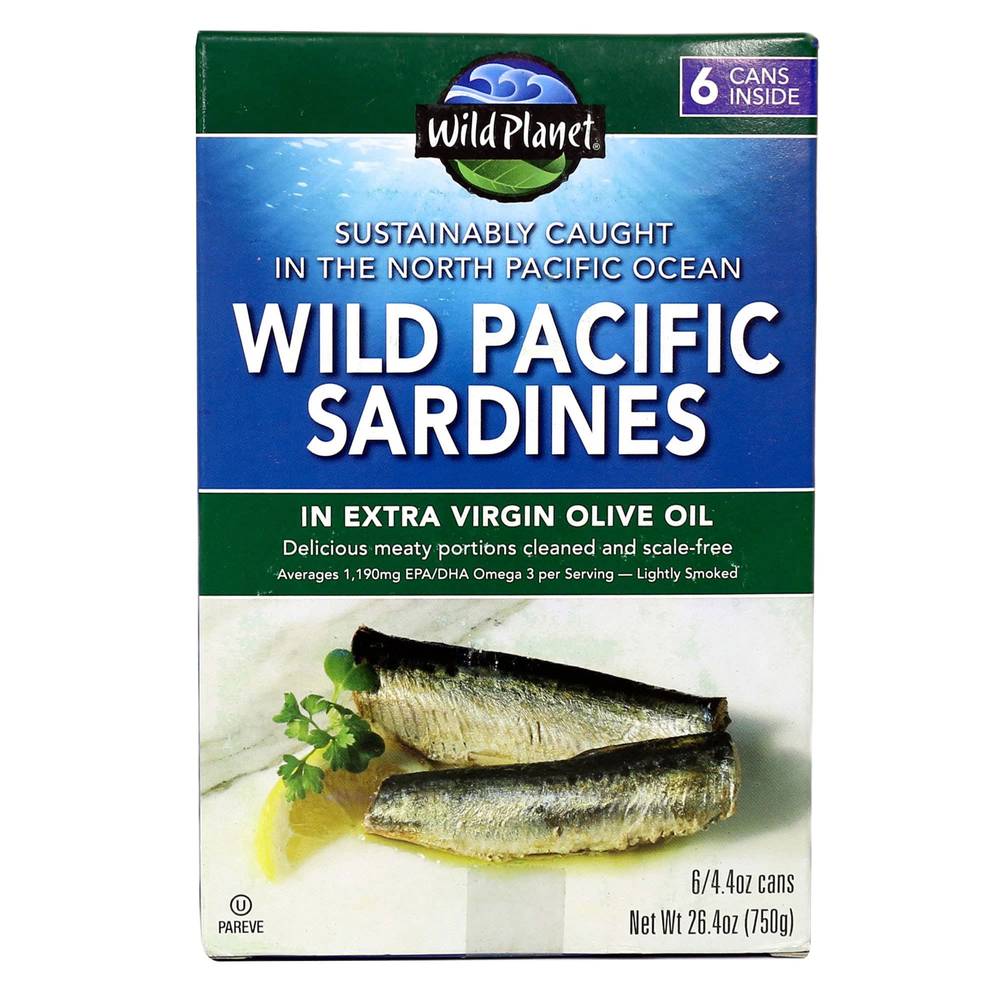 Wild Planet Pacific Sardines in Extra Virgin Olive Oil (6 ct, 4.4oz)