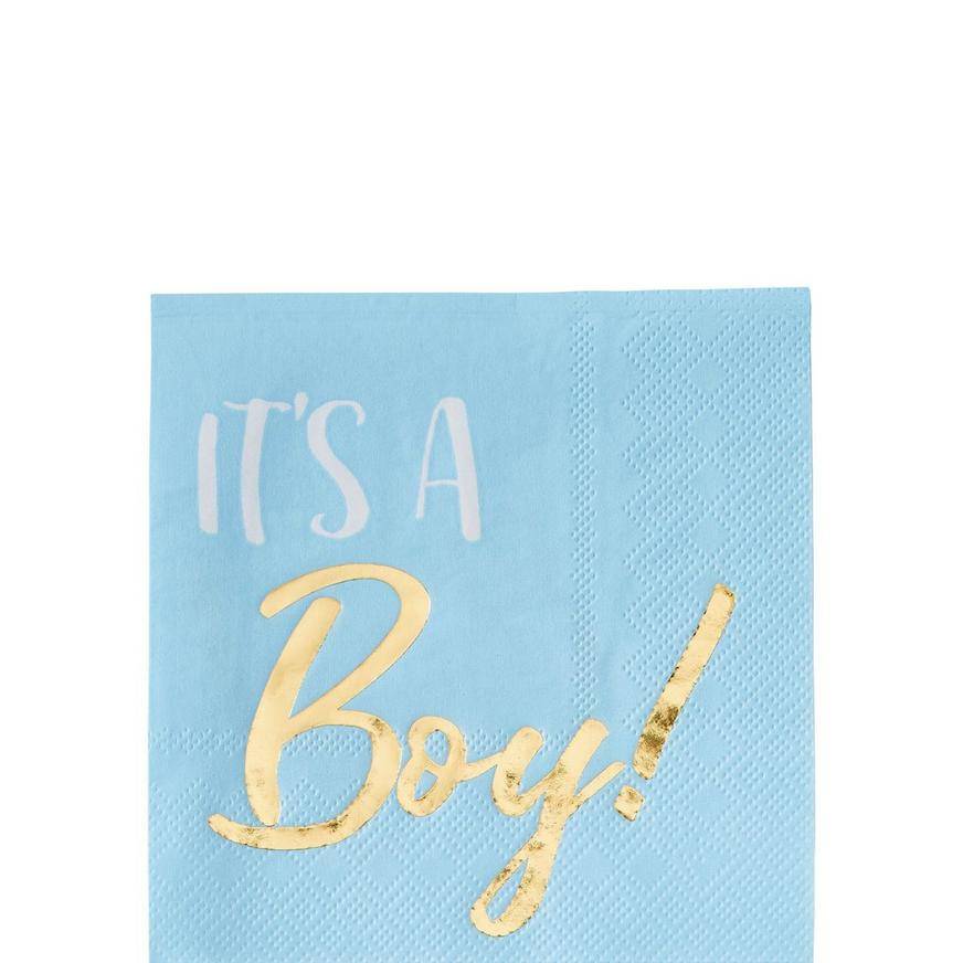 Party City Blue Metallic Gold It's a Boy Beverage Napkins