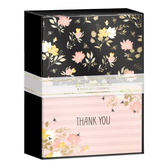 Lady Jayne Duo Note Cards With Envelopes, 3-1/2" x 5", Busy Bee Floral, Pack Of 16 Cards