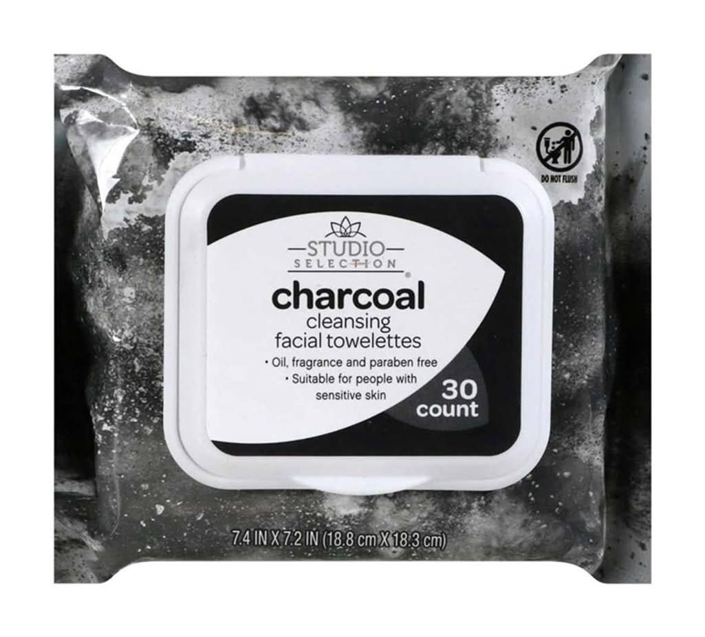 Studio Selection Facial Cleansing Wipes, Charcoal, 7.4x7.2 in (30 ct)