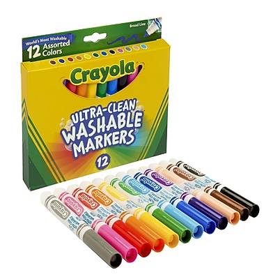 Crayola Ultra-Clean Washable Markers, Broad, Assorted Colors, 12/Box (58-7812)