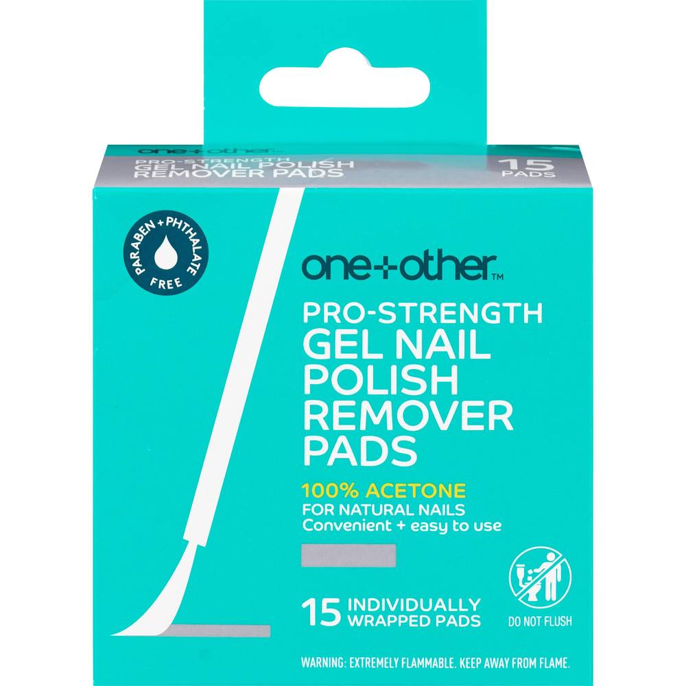 One+Other Pro Strength 100% Acetone Gel Nail Polish Remover Pads, 15Ct