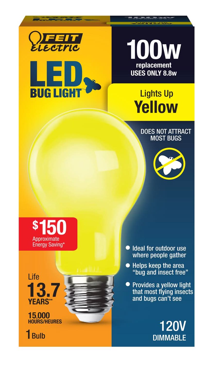 Feit A19 E26 (Medium) Led Bulb Yellow 100 Watt Equivalence 1 Pk