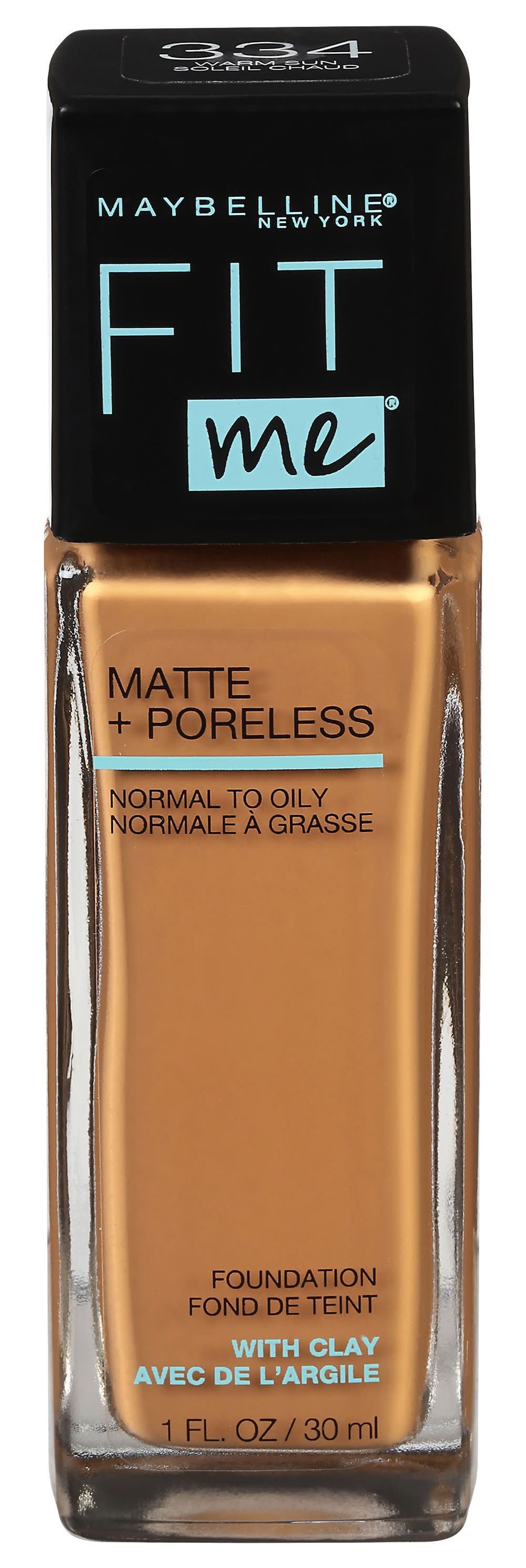 Maybelline Fit Me Matte Poreless Foundation With Clay, Warm Sun 334 (1 fl oz)