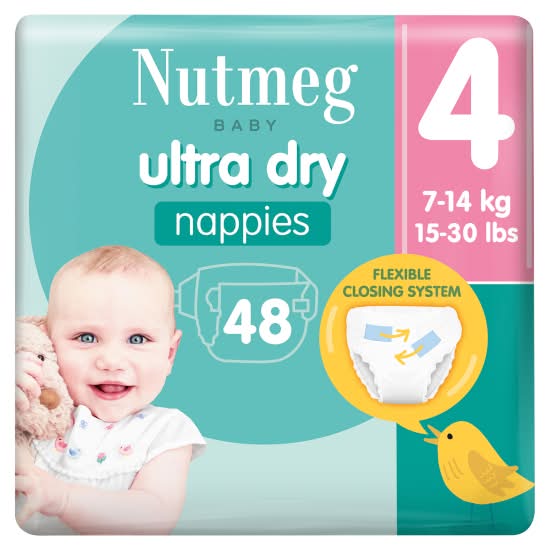 Nutmeg Size 4, Baby Ultra Dry Nappies 7-18 kg (48 pack)
