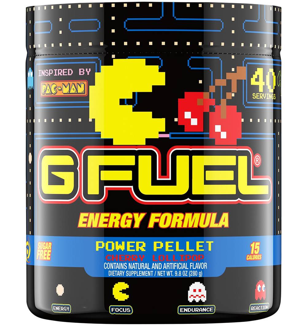 G FUEL Pac-Man Power Pellet Energy Formula, Cherry Lollipop (9.8 oz)