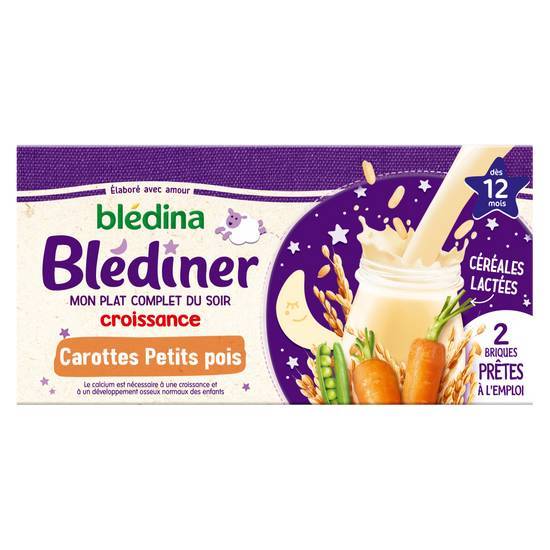 Bledina blediner briques carottes petits pois 2x250 ml dès 12 mois - 534g