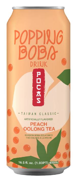 Pocas Peach, Popping Boba Oolong Tea Drink (490ml)