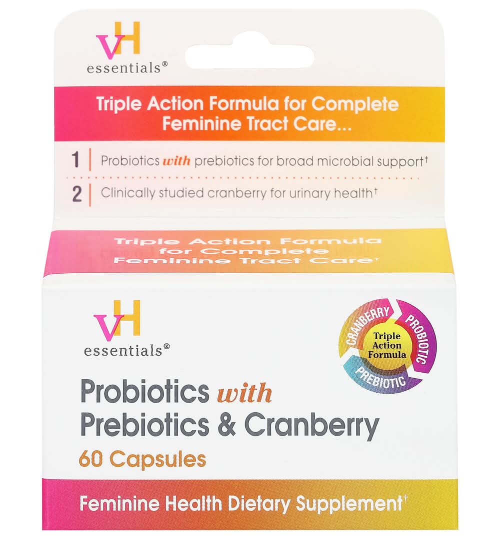 VH Essentials Probiotics With Prebiotics Feminine Health Dietary Supplement Capsules, Cranberry (60 ct)