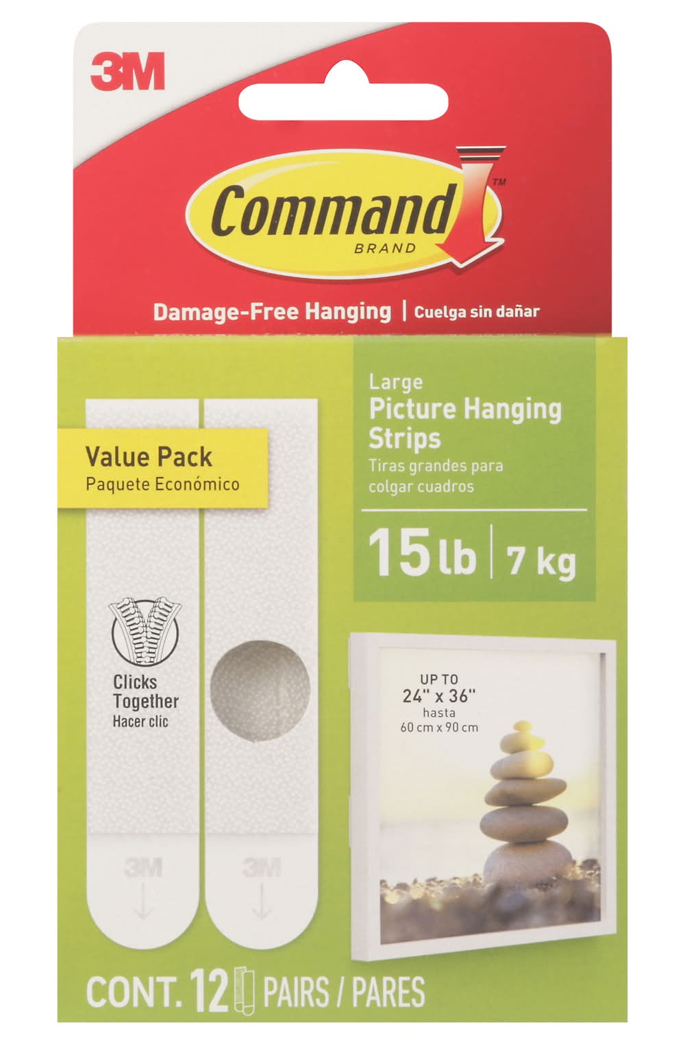Command Damage-Free Picture Hanging Strips 15 lb, L, White (12 ct)