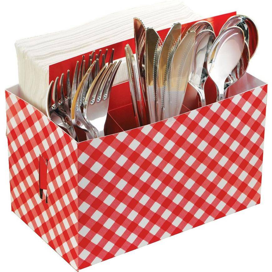 Picnic Party Red Gingham Paper Utensil Caddy