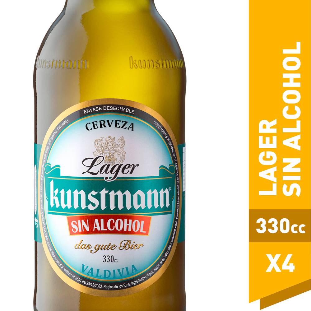 Kunstmann cerveza lager sin alcohol (botella 4 u x 330 ml c/u)