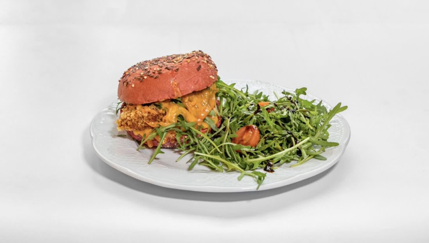 Pink chicken burger