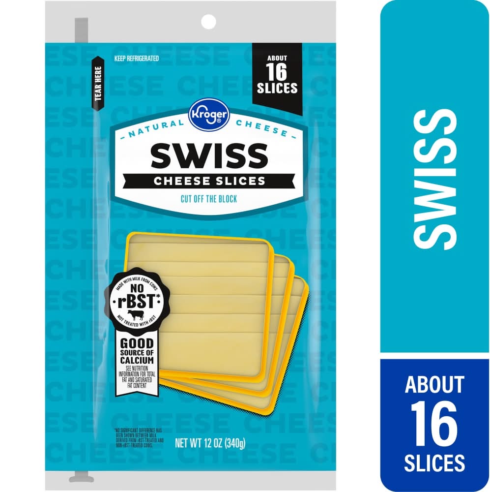 Kroger Slices Cheese, Swiss (12 oz, 16 ct)