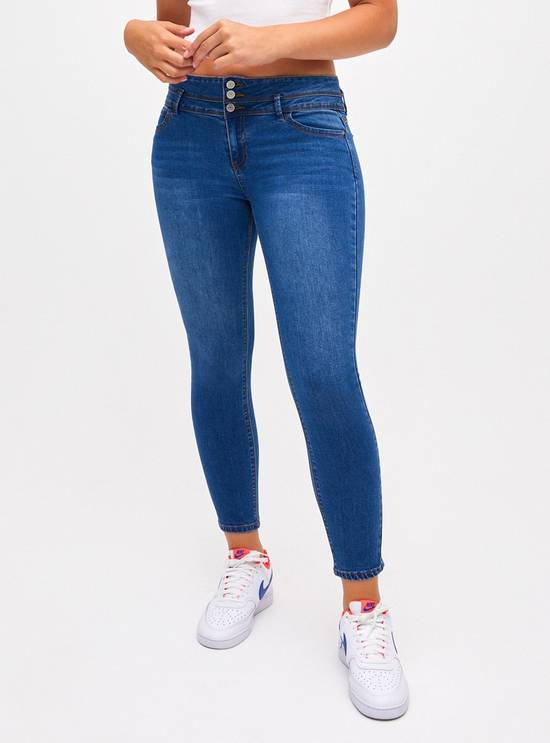 Opposite jeans skinny push up pretina alta 3 botones (color: azul