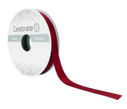 Celebrate It Satin Ribbon, 3/8 in x 15 yd, Burgundy