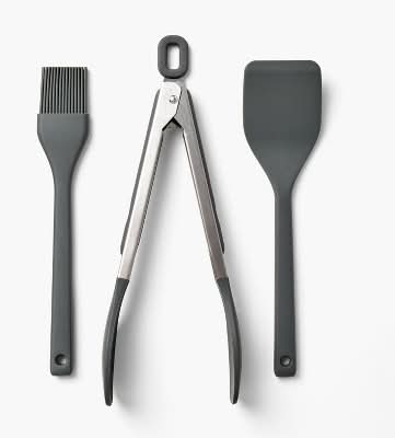 Figmint Silicone Mini Turner Basting Brush and Tongs Set, Dark Gray (3 ct)
