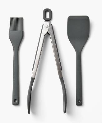 Figmint Silicone Mini Turner Basting Brush and Tongs Set, Dark Gray (3 ct)