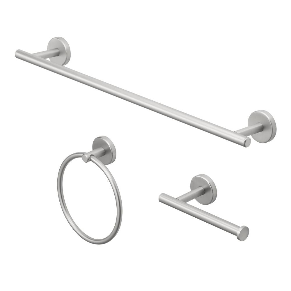 allen + roth 3-Piece Harlow Brushed Nickel Decorative Bathroom Hardware Set with Towel Bar,Toilet Paper Holder and Towel Ring | 167-HAR3KT-ARBN