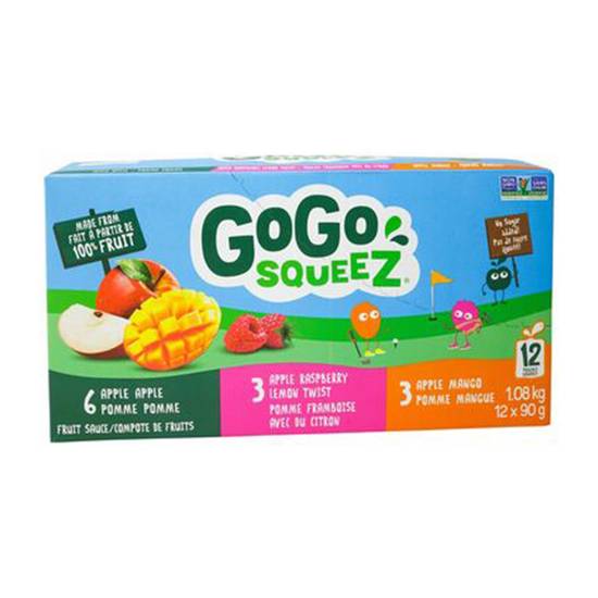 Gogo squeez emballage varié de compote de fruits gogo squeez (1 unit) - apple raspberry lemon and mango pouches (12 x 90 g)