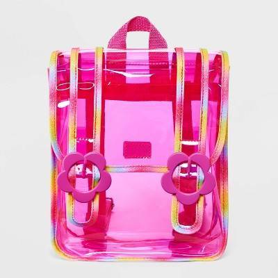 Cat & Jack Girls Rainbow Jelly Clear Mini Backpack With Flower Buckles ( pink)