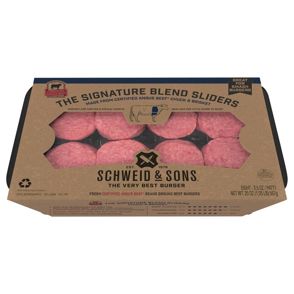 Schweid & Sons Custom Blend Beef Chuck Brisket Sliders (8 x 2.5 oz)