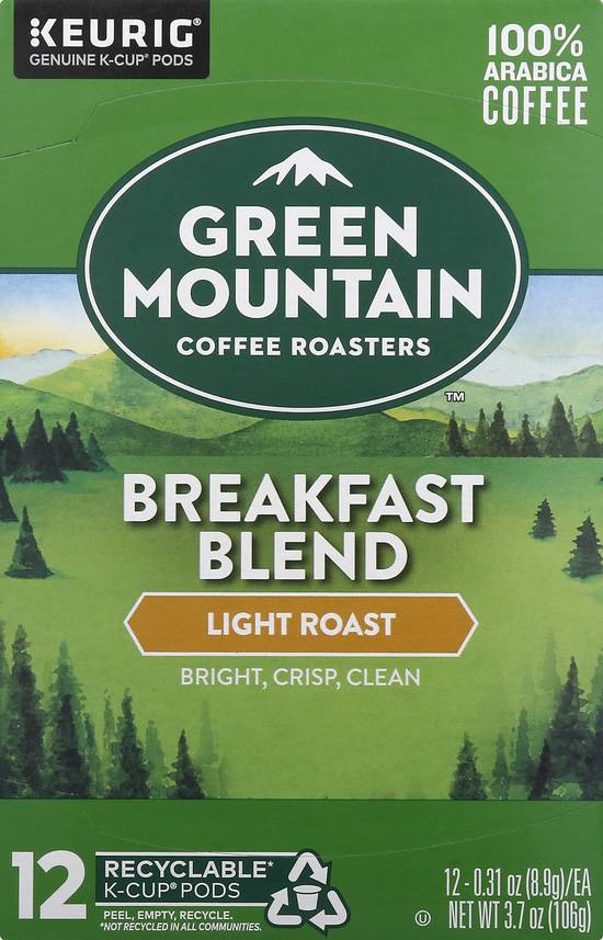 Green Mountain Coffee Roasters Light Roast 100% Arabica Coffee Pods (12 ct, 3.7 oz) (breakfast blend)