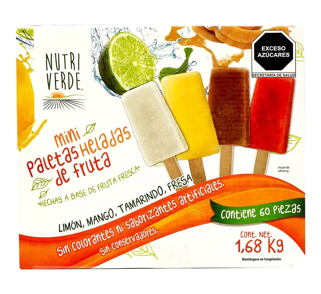 Nutri Verde · Mini paletas heladas de frutas, surtido (60 un)