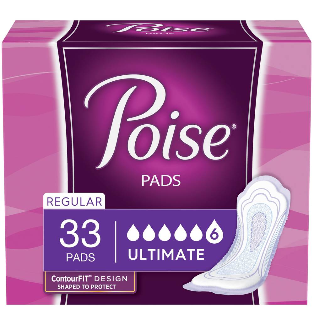 Poise Incontinence Pads Ultimate Absorbency, Regular, 33 Ct