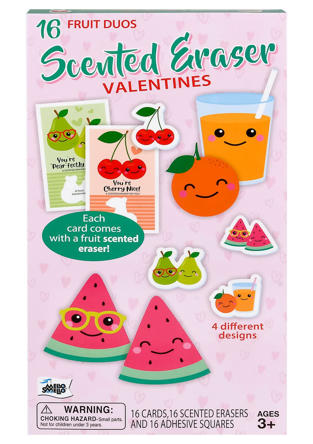 Mello Smello Fruit Duos Scented Erasers Valentines Cards 3+ Years (16 ct)