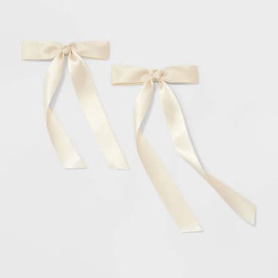 A New Day Satin Long Bow Hair Clip Set, Ivory (2 ct)