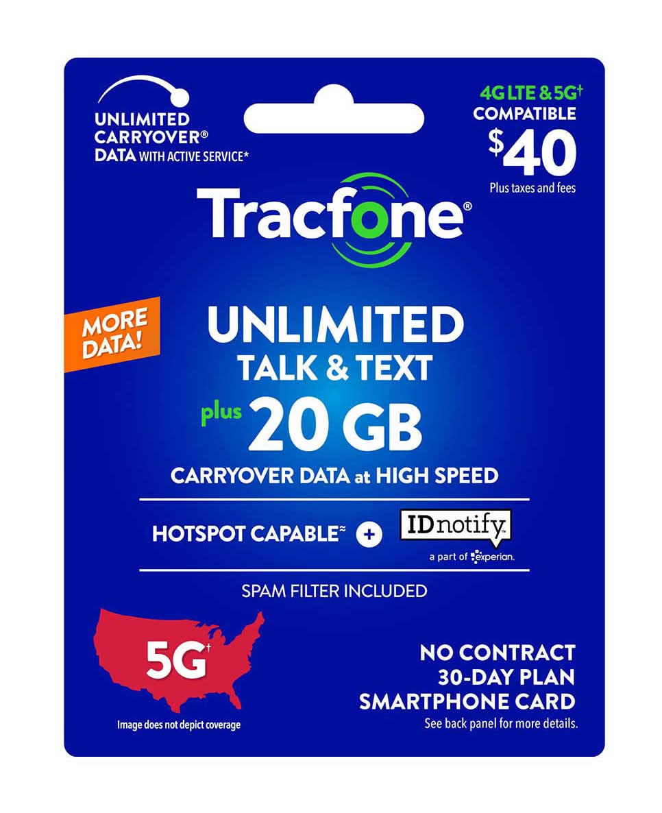Tracfone Smartphonunlimited Talk & Text 30-day Prepaid Plan Card 20 Gb