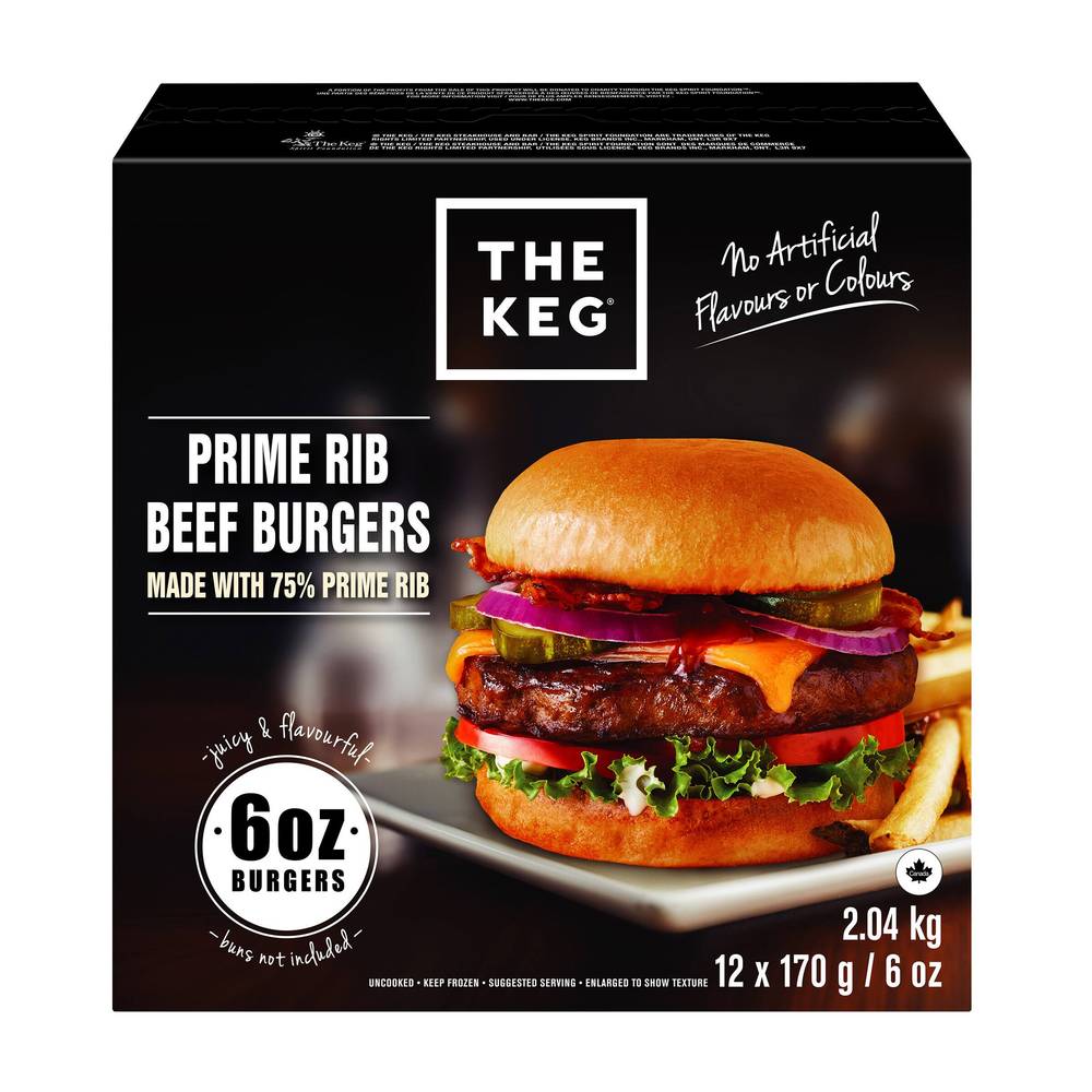 The Keg Frozen Prime Rib Beef Burgers, 12-Pack