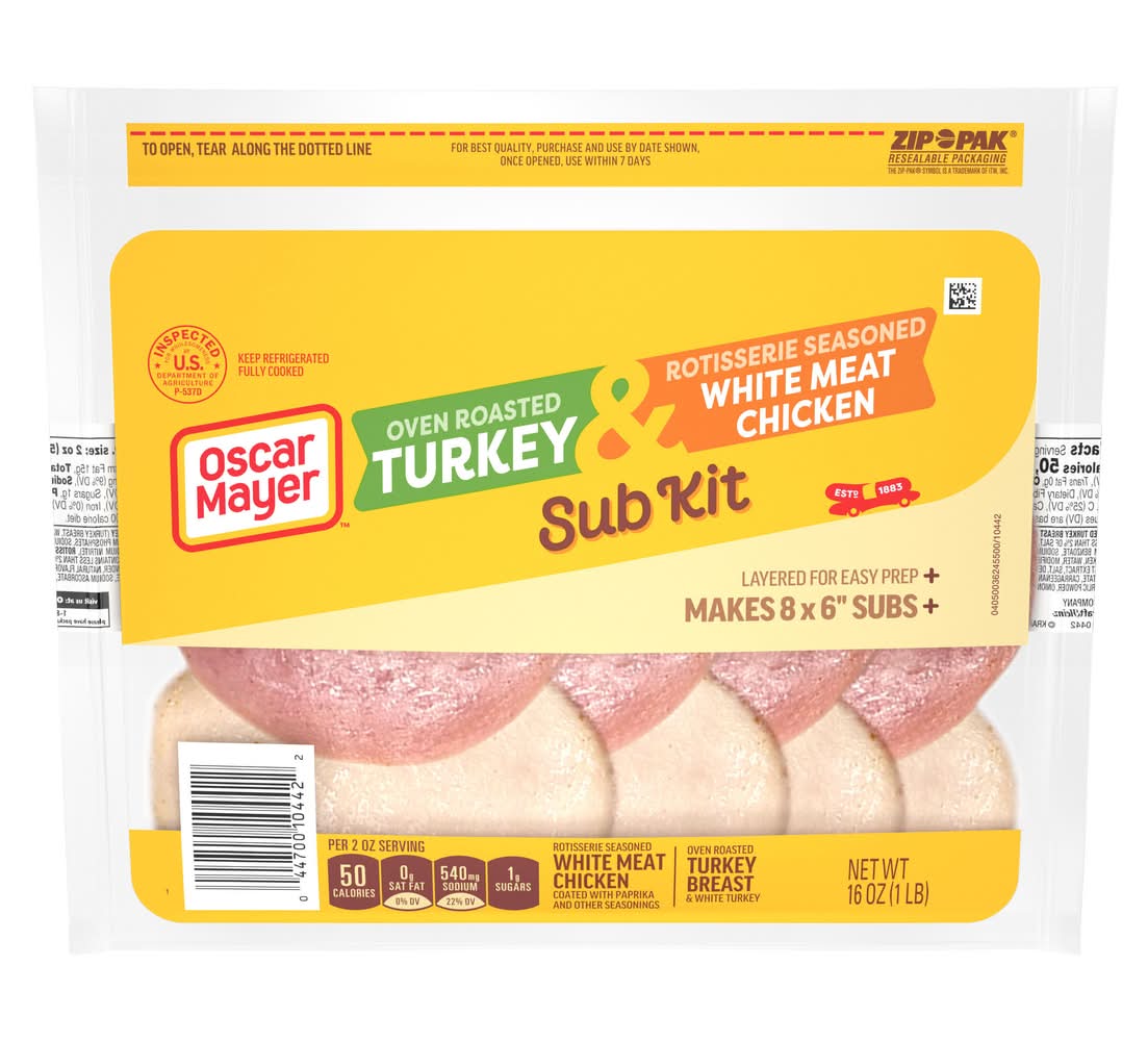 Oscar Mayer Oven Roasted Rotisserie Seasoned Sub Kit, Turkey White Meat Chicken (16 oz, 8 ct)