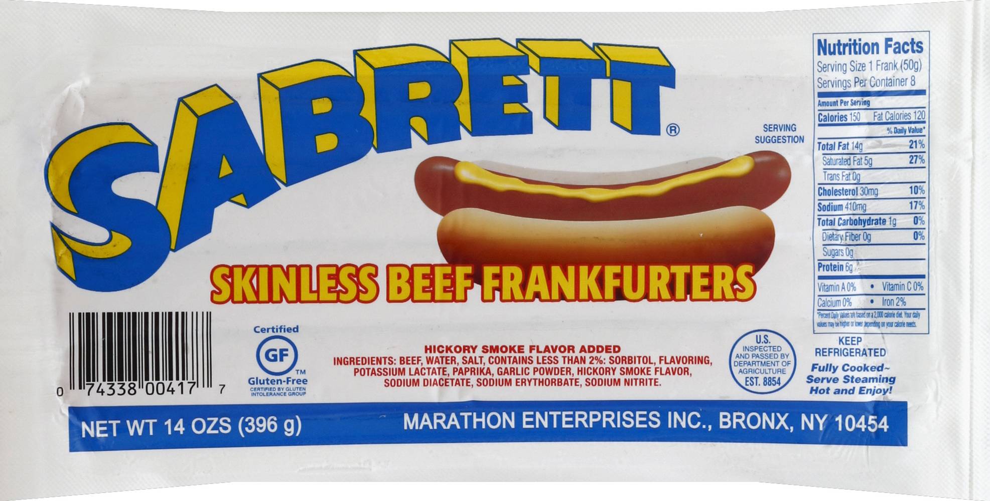 Sabrett Skinless Beef Frankfurters (14 oz)