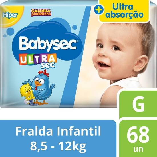 Babysec fralda descartável ultra sec g (68 fraldas)