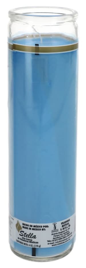 Stella Religious Prayer Pillar Candle, 8 in, Baby Blue (6 oz)